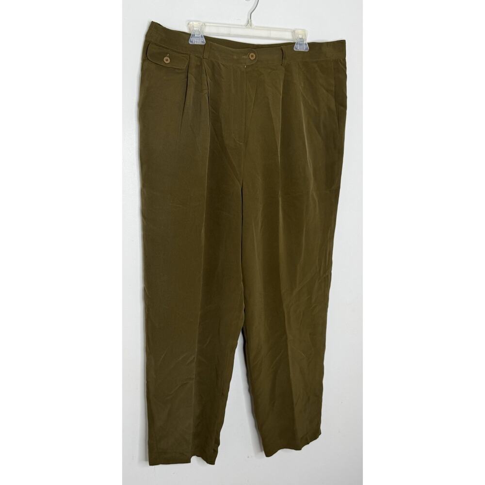 DUE per DUE Womens Olive Green 100% Silk Trousers Pants Office Size 16 - Picture 2 of 6